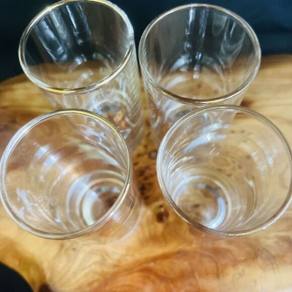 4 MID CENTURY Vintage Libbey Wheat Pattern Juice OR HIGHBALL GLASSES 4" 24k Gold - Picture 5 of 6